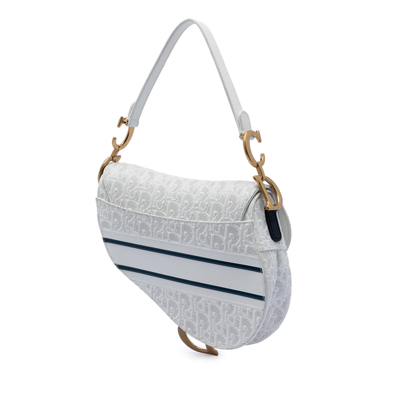 Perforated Oblique Embossed Calfskin Saddle Bag - Image 2