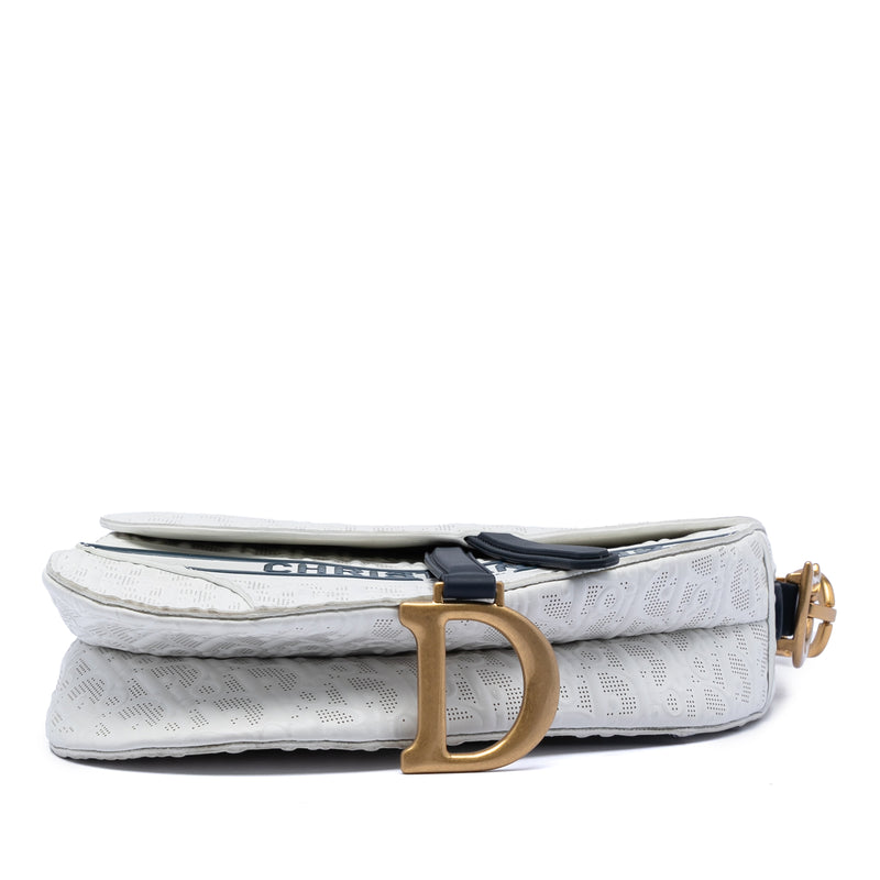 Perforated Oblique Embossed Calfskin Saddle Bag - Image 3