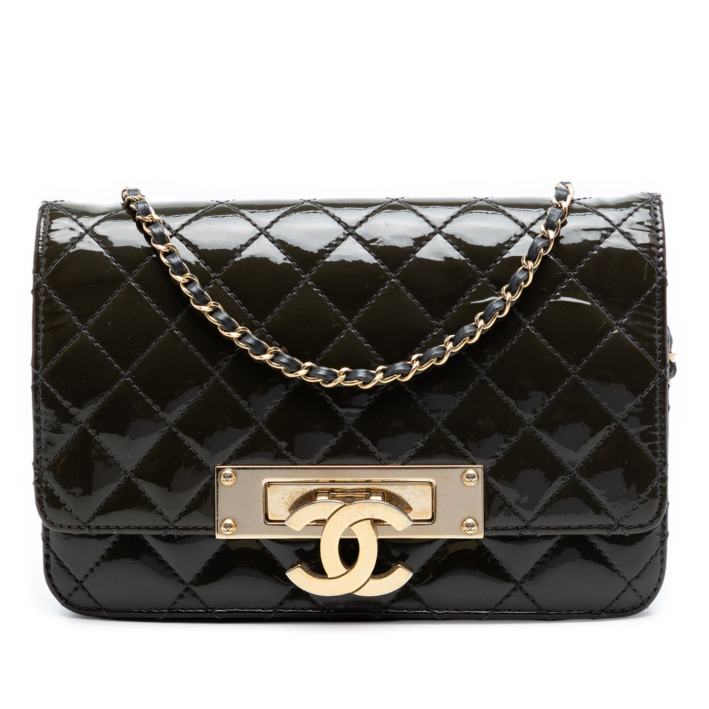 Quilted Patent Golden Class Wallet on Chain - Image 1