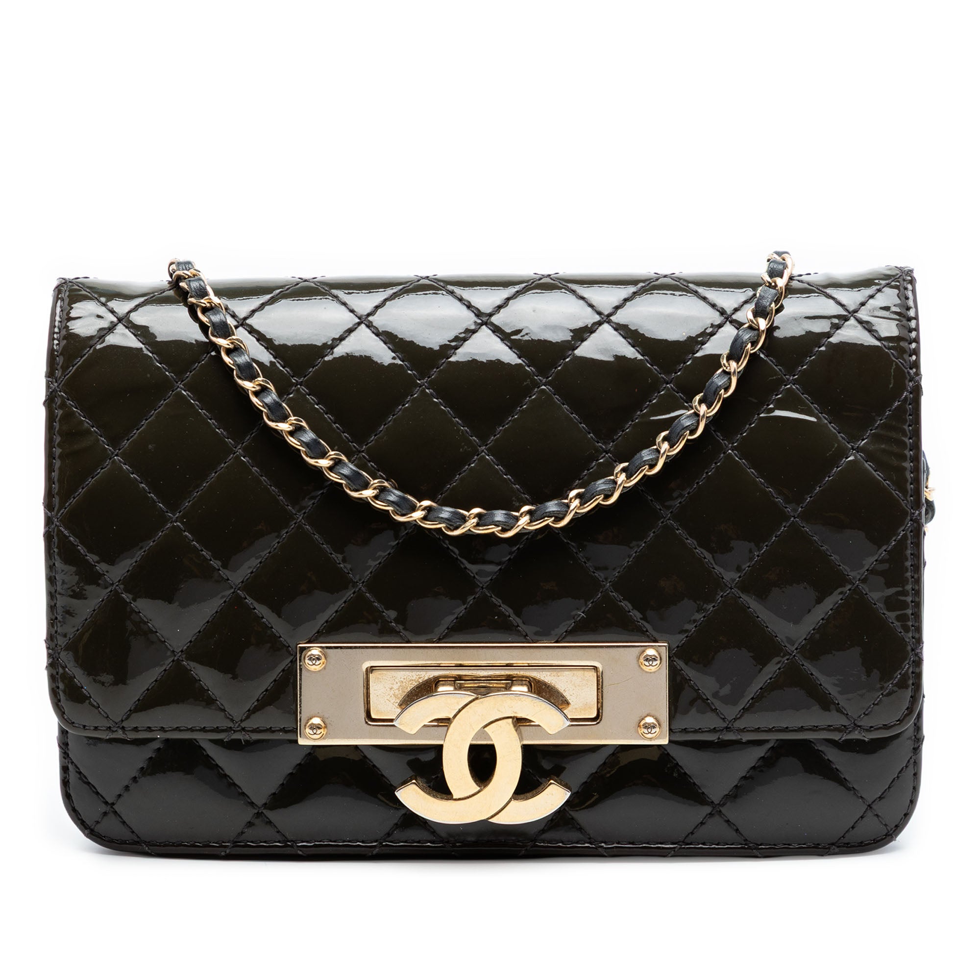 Quilted Patent Golden Class Wallet on Chain - Image 1