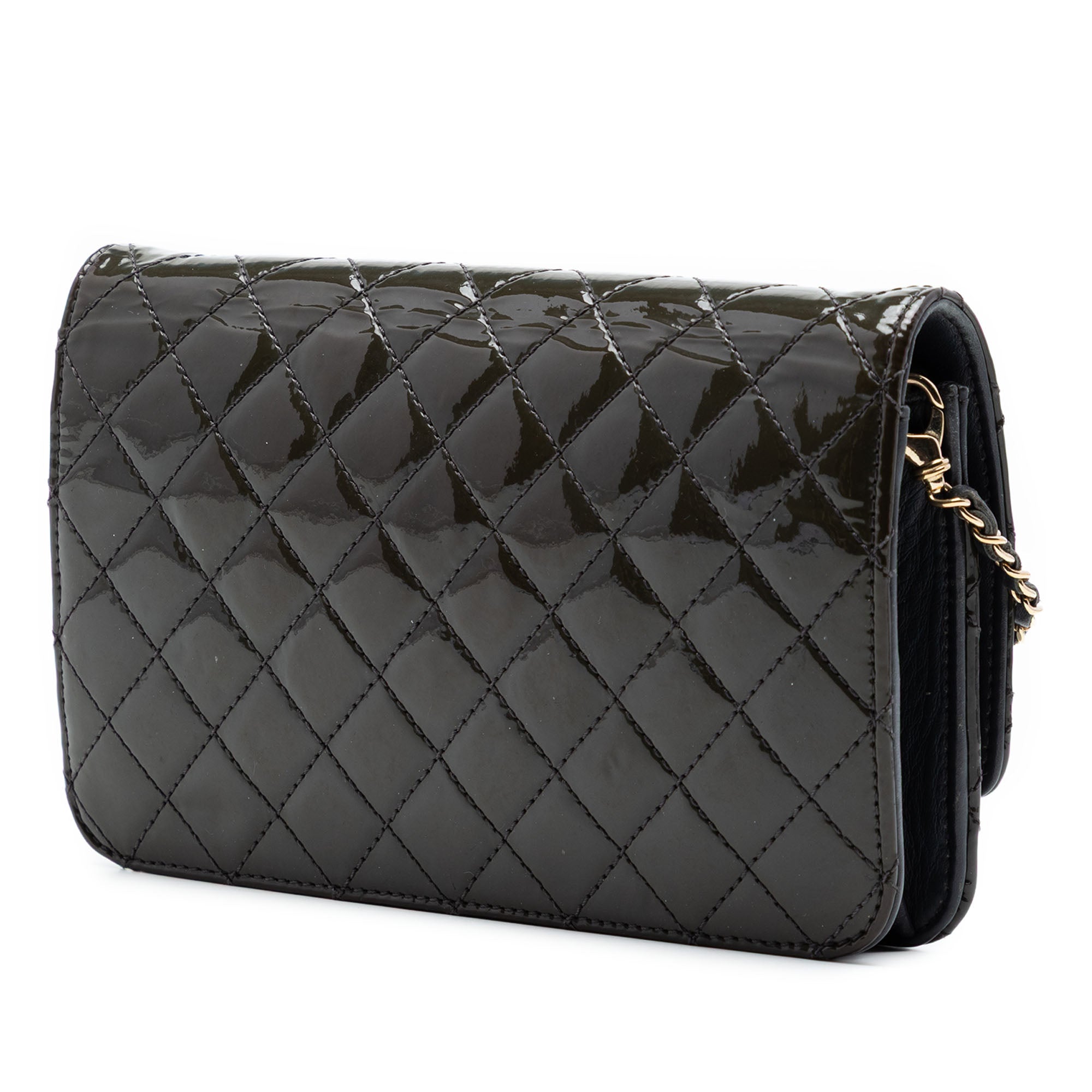 Quilted Patent Golden Class Wallet on Chain - Image 2