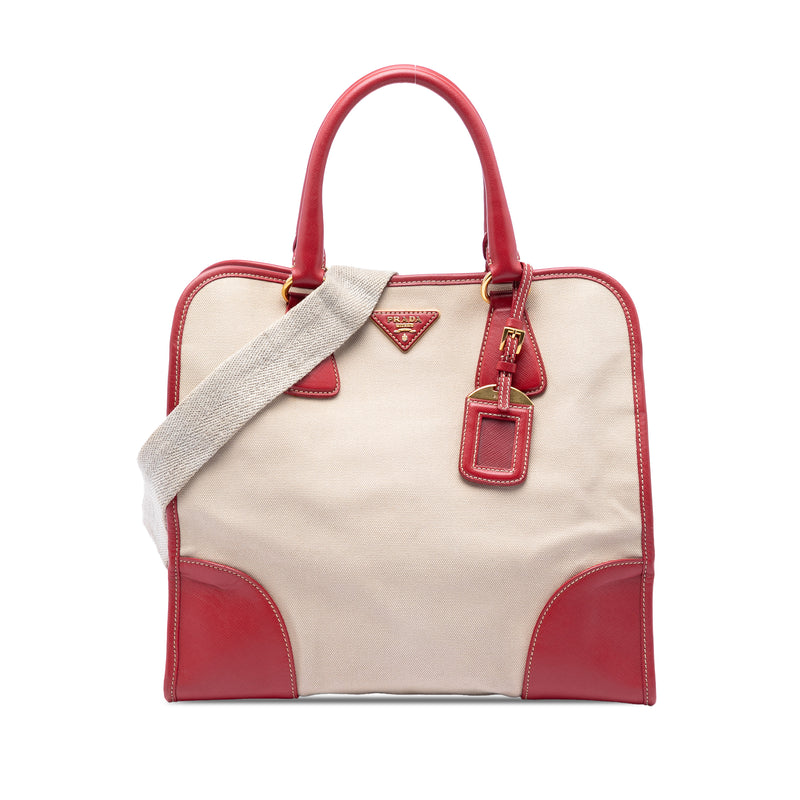 Saffiano Trimmed Canvas Canapa Logo Satchel