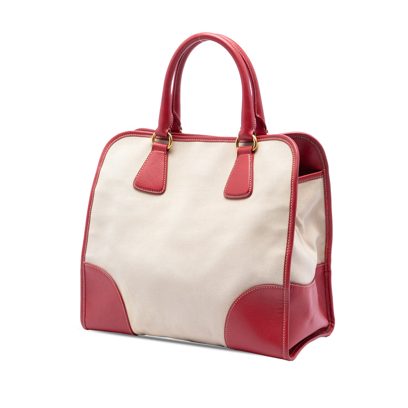 Saffiano Trimmed Canvas Canapa Logo Satchel - Image 2