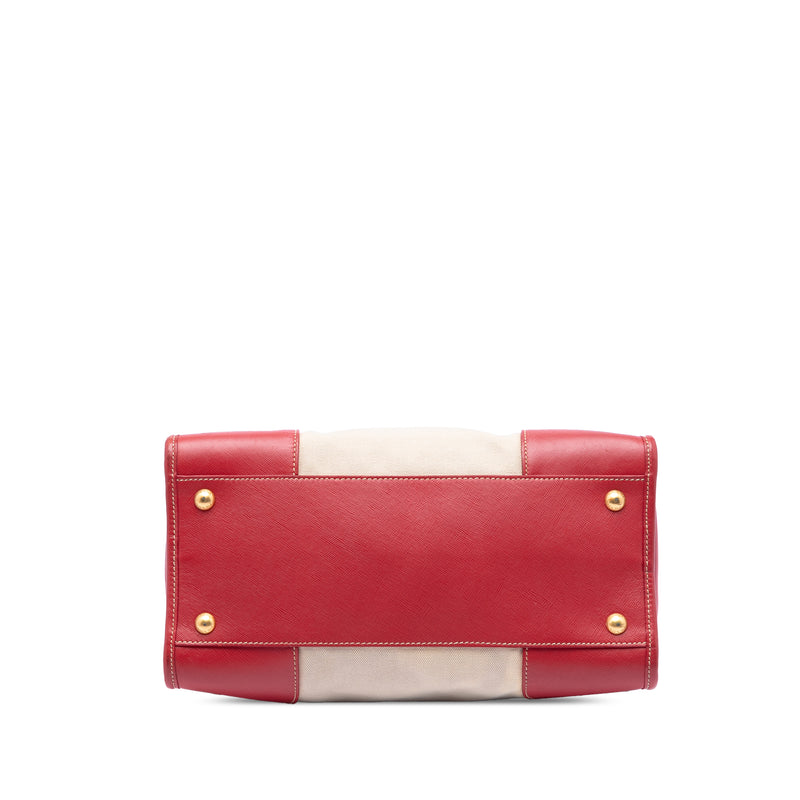 Saffiano Trimmed Canvas Canapa Logo Satchel - Image 3