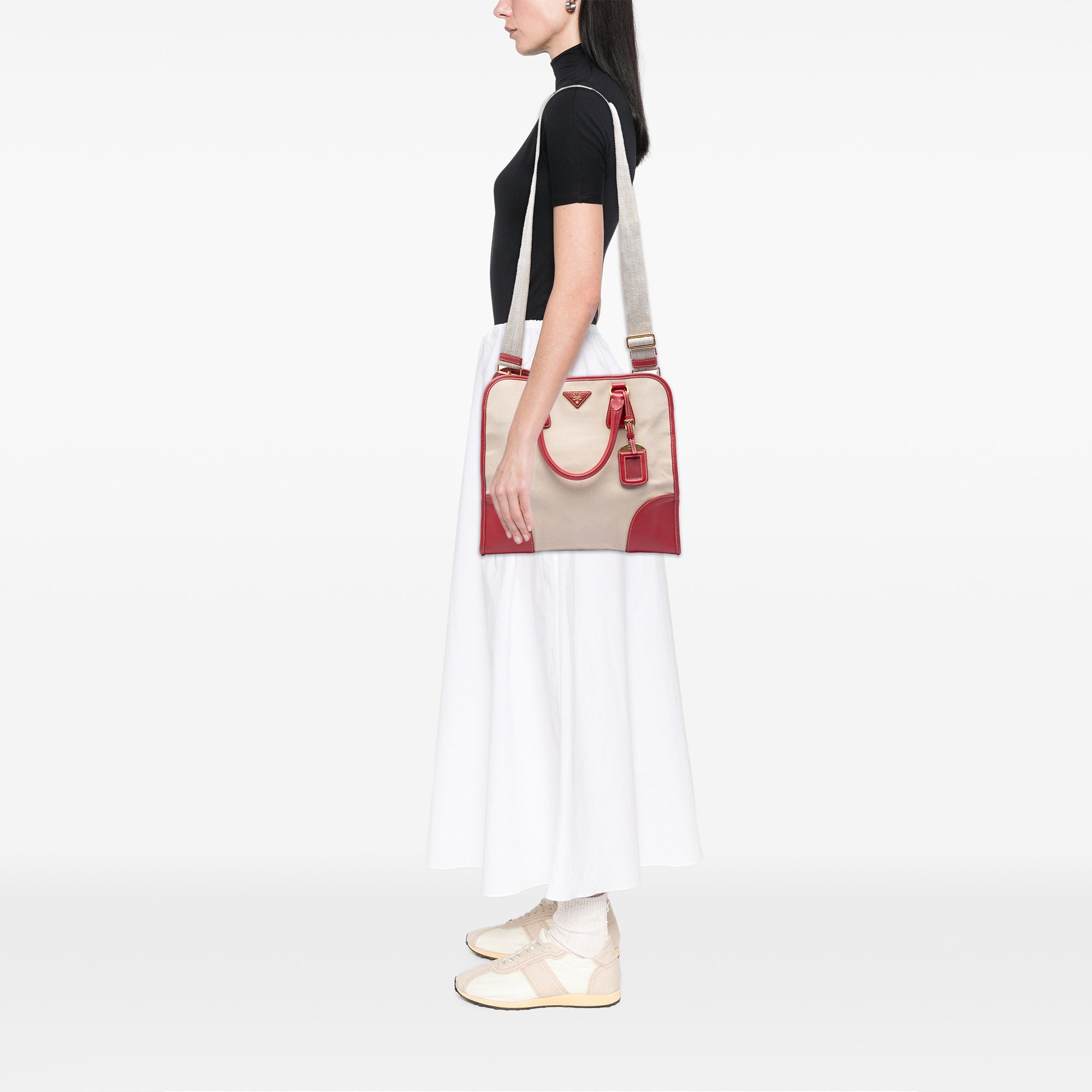 Saffiano Trimmed Canvas Canapa Logo Satchel - Image 6