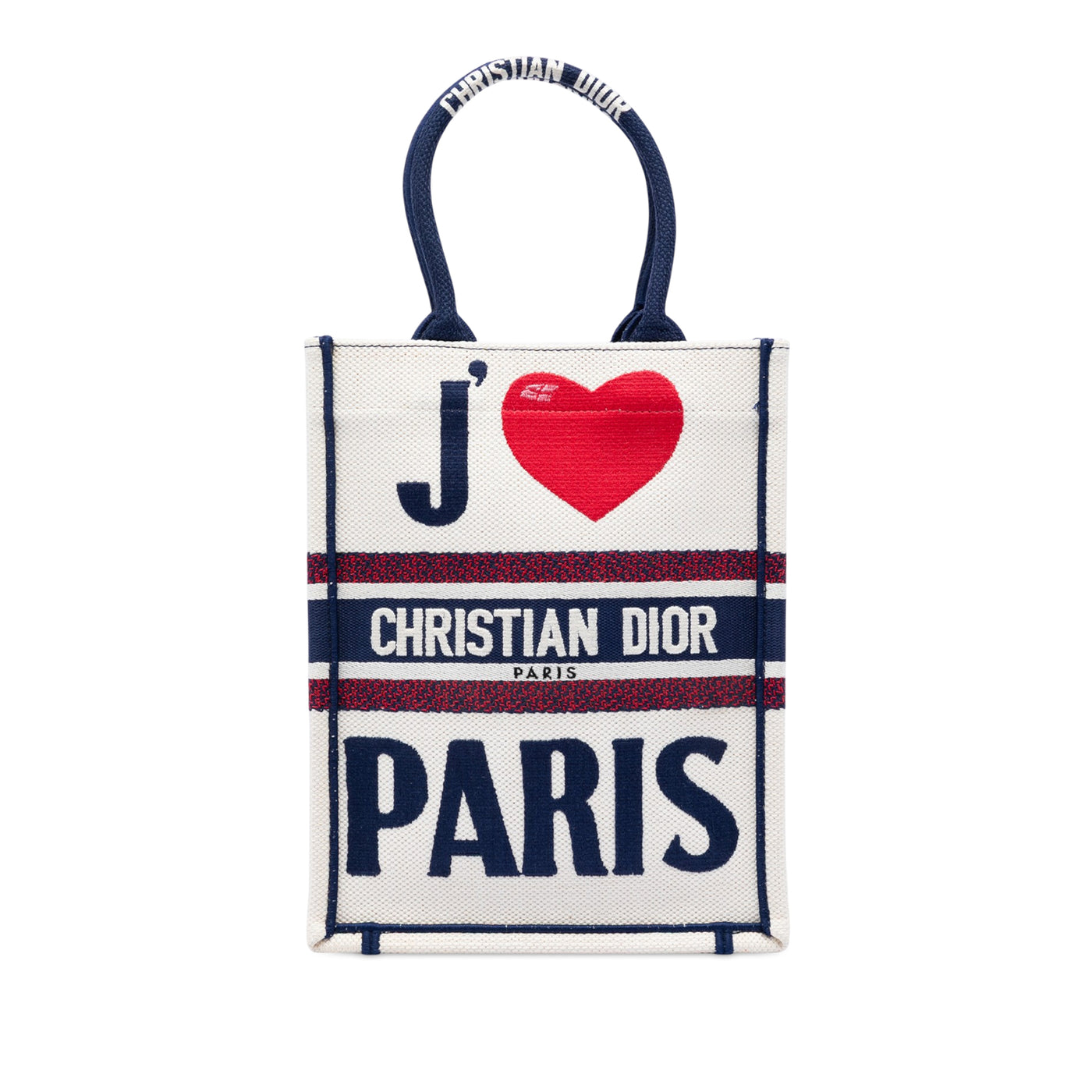 Embroidered Canvas I Love Paris Vertical Book Tote - Image 1