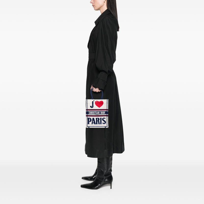 Embroidered Canvas I Love Paris Vertical Book Tote - Image 5
