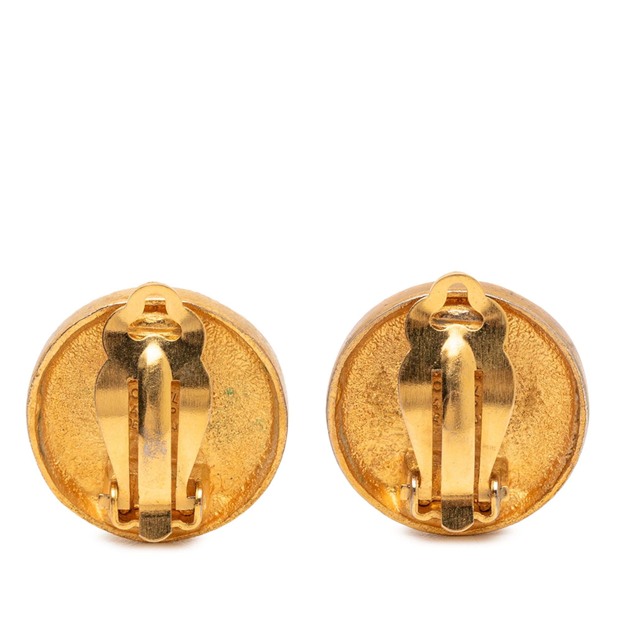 Gold Plated CC Round Clip On Earrings - Image 2