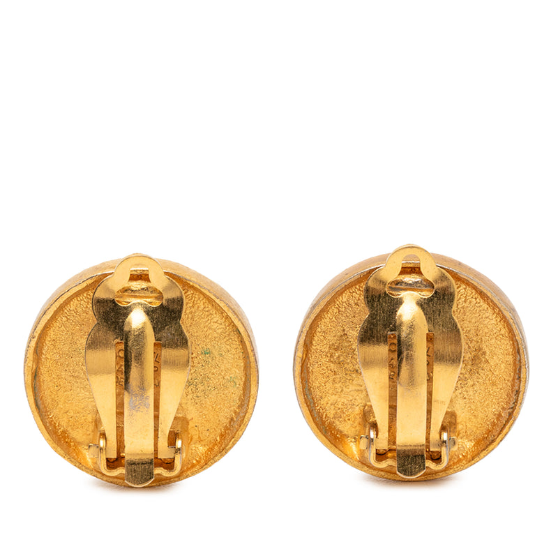 Gold Plated CC Round Clip On Earrings - Image 2