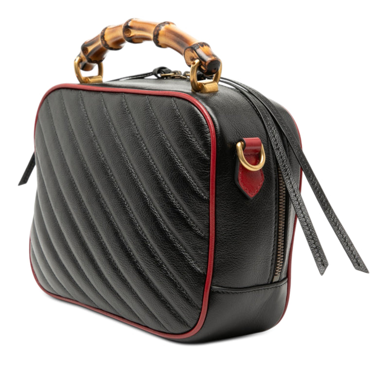 Small GG Marmont Matelasse Diagonal Leather Torchon Bamboo Satchel - Image 2