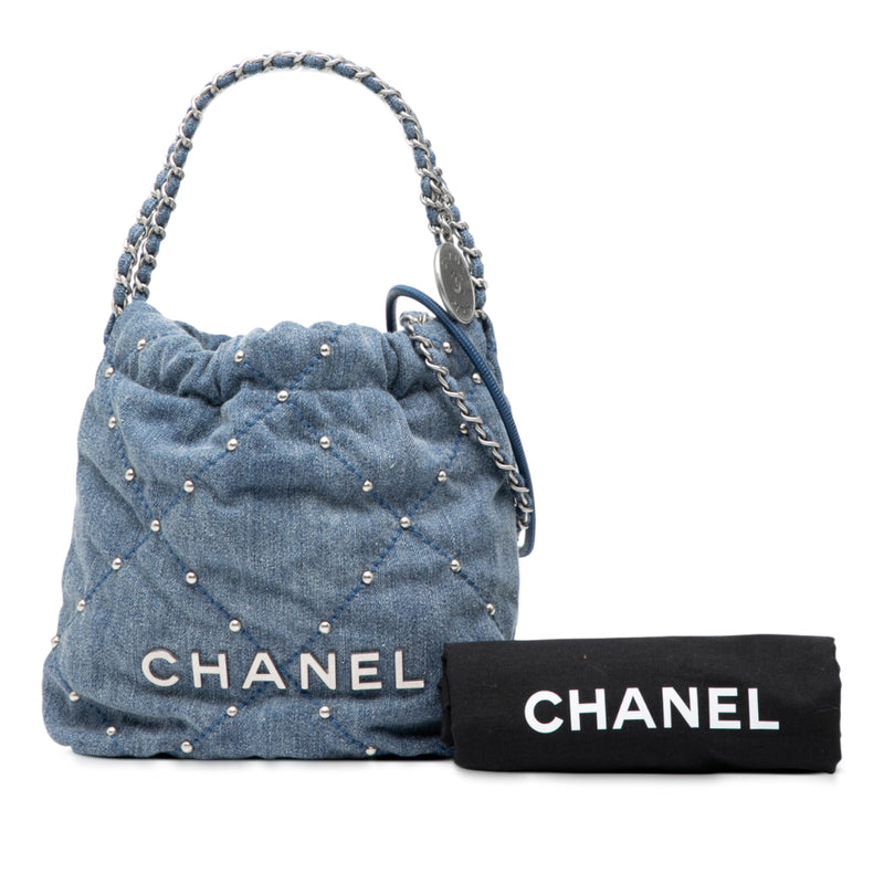 Mini Denim Studded 22 Handbag - Image 8