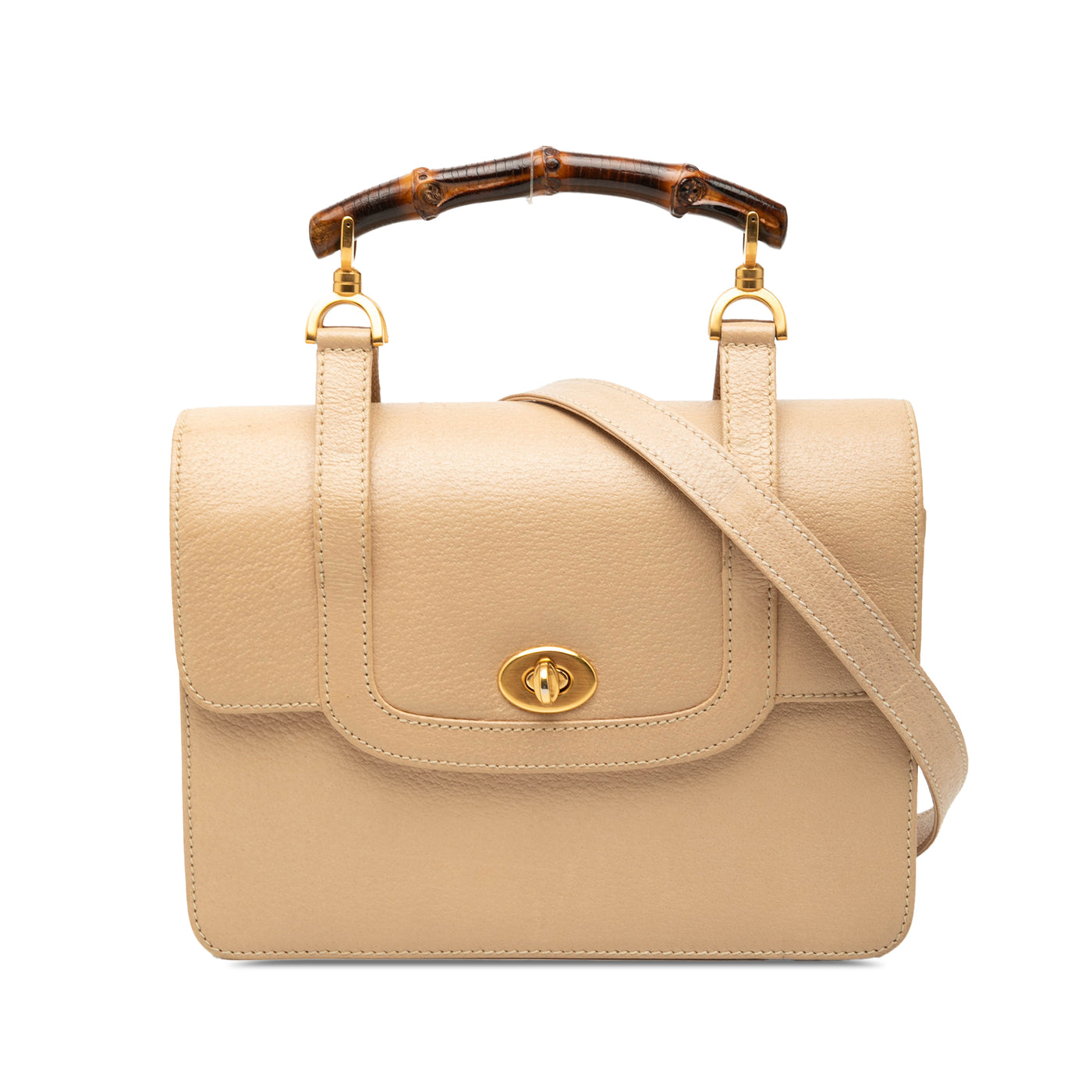 Calfskin Turnlock Bamboo Top Handle Bag - Image 1