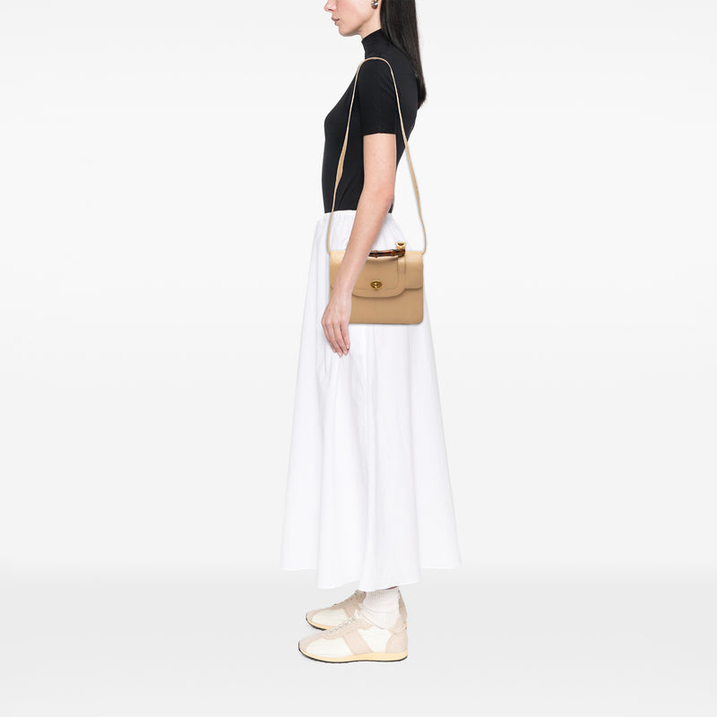 Calfskin Turnlock Bamboo Top Handle Bag - Image 7