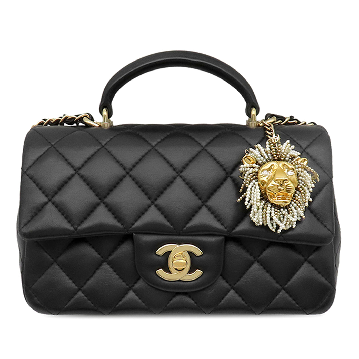 Mini Rectangular Classic Lambskin Lion Charm Top Handle Flap - Image 1