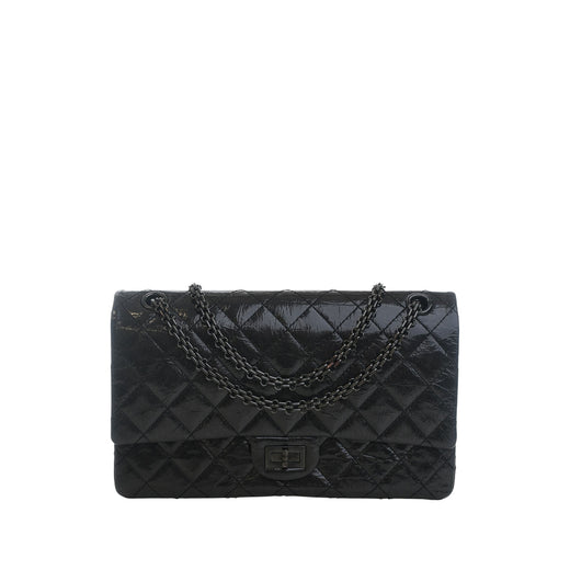 Glazed Quilted Aged Calfskin So Black Reissue 2.55 Double Flap 226 - Image 1