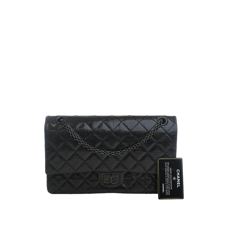 Glazed Quilted Aged Calfskin So Black Reissue 2.55 Double Flap 226 - Image 13