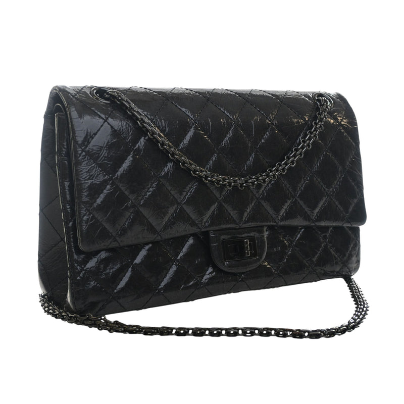 Glazed Quilted Aged Calfskin So Black Reissue 2.55 Double Flap 226 - Image 7