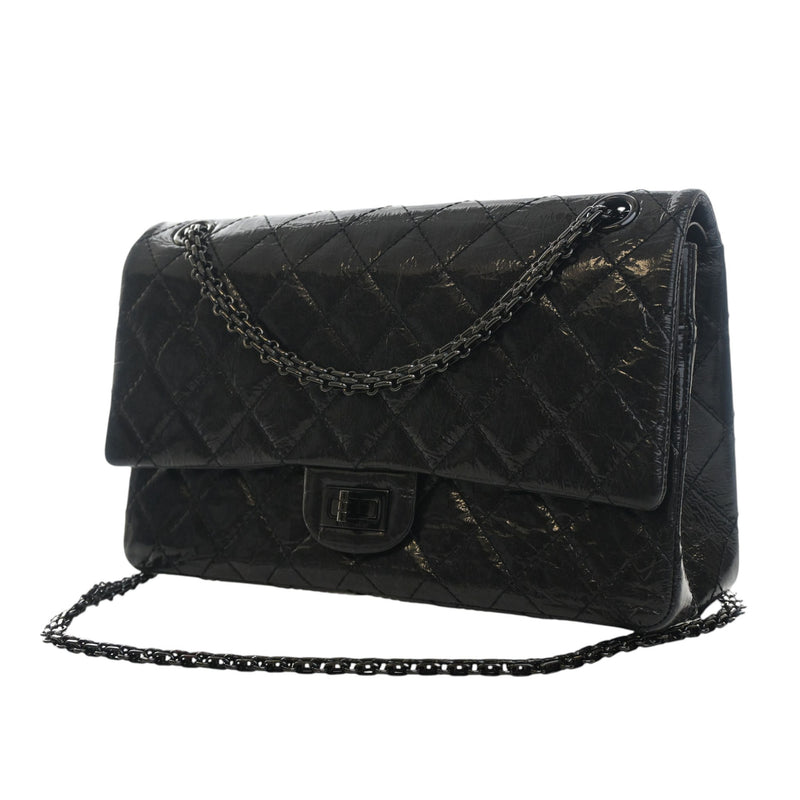 Glazed Quilted Aged Calfskin So Black Reissue 2.55 Double Flap 226 - Image 8