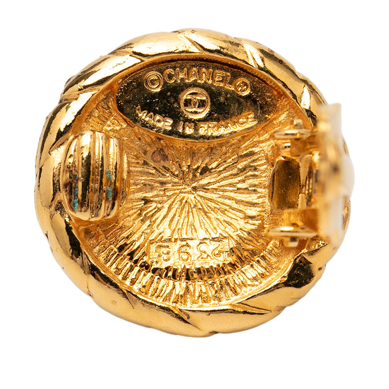 Gold Plated CC Round Clip On Earrings - Image 3