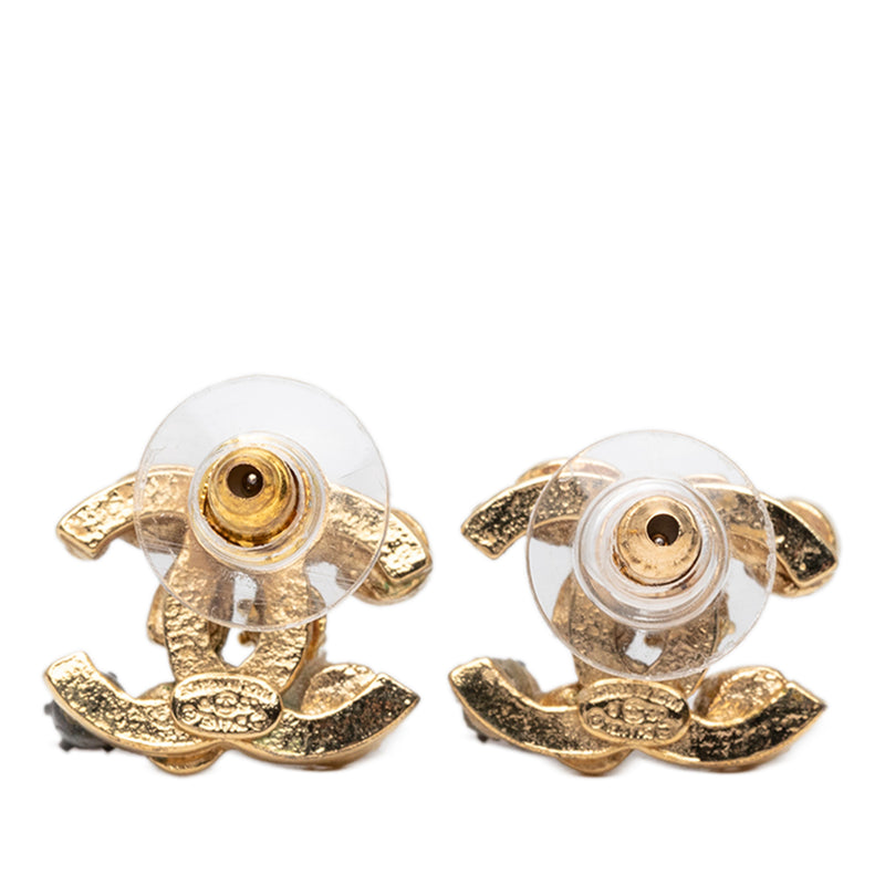 CC Gold Plated Strass Faux Pearl Resin Embellished Bullet Back Earrings - Image 2