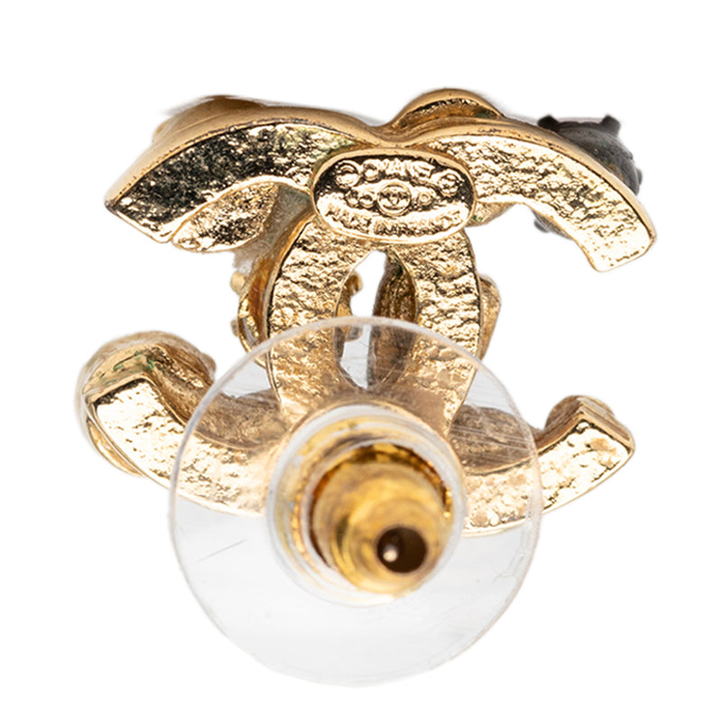 CC Gold Plated Strass Faux Pearl Resin Embellished Bullet Back Earrings - Image 3