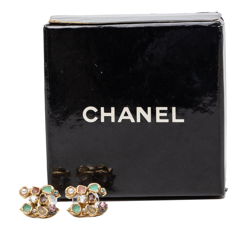 CC Gold Plated Strass Faux Pearl Resin Embellished Bullet Back Earrings - Image 4