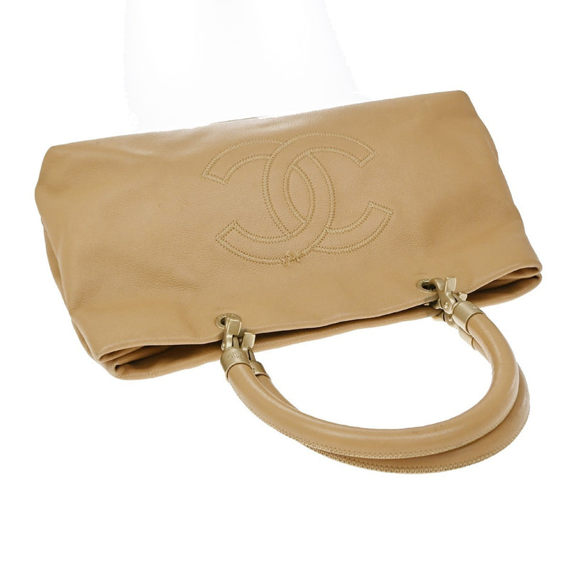 Chanel Vintage Handle Cc Caviar Beige Leather Bag