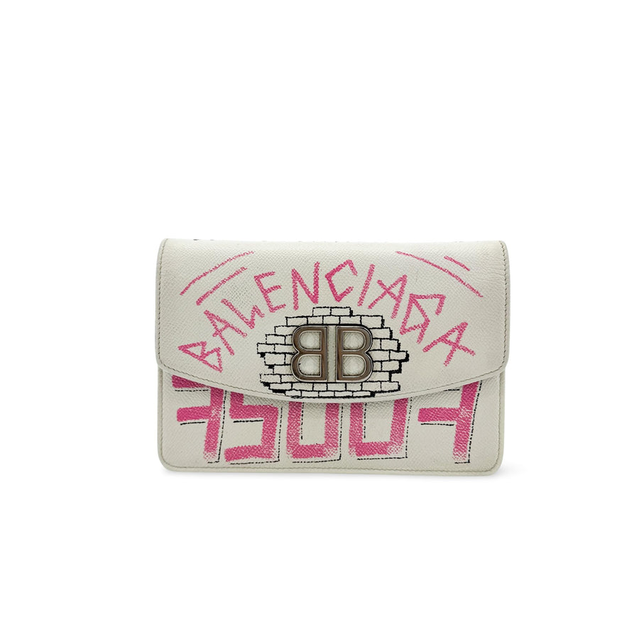 Balenciaga Bb Graffiti Chain Leather White Bag