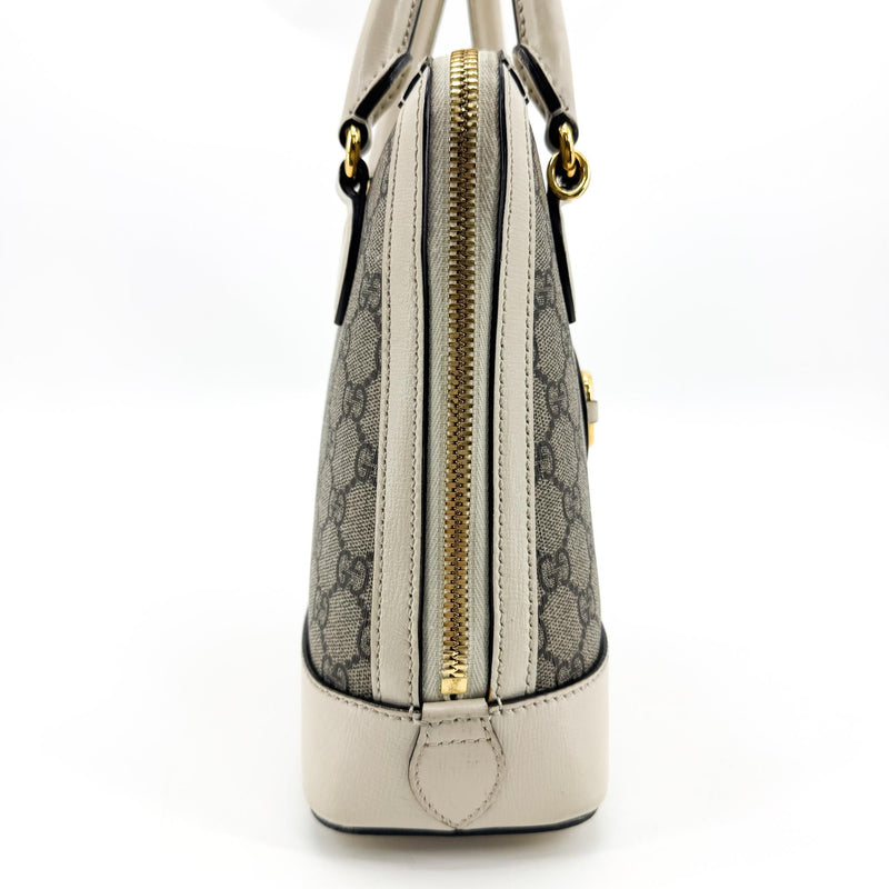 Gucci Horsebit 1955 Top Handle Gg Coated Canvas With Leather Beige Bag