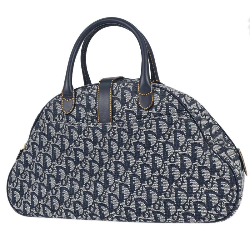 Christian Dior Vintage Saddle Bowler Diorissimo Canvas Navy Bag