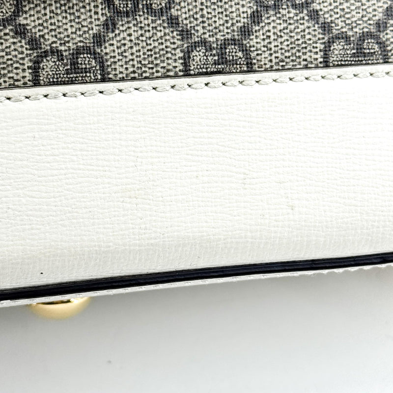 Gucci Horsebit 1955 Top Handle Gg Coated Canvas With Leather White Bag