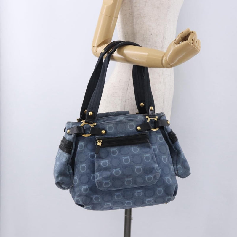 Salvatore Ferragamo Gancini Canvas Navy Bag