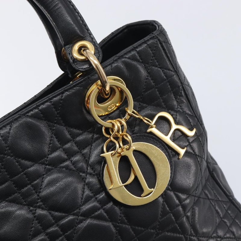 Christian Dior Vintage Lady Cannage Quilt Lambskin Black Leather Bag