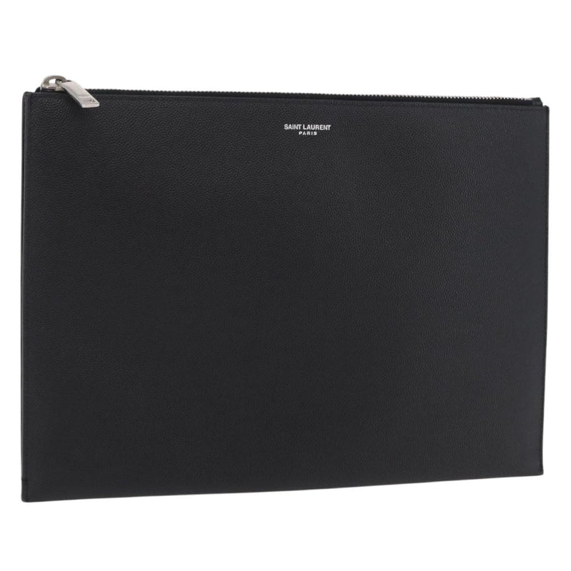 Saint Laurent Letters Zip Clutch Leather Black