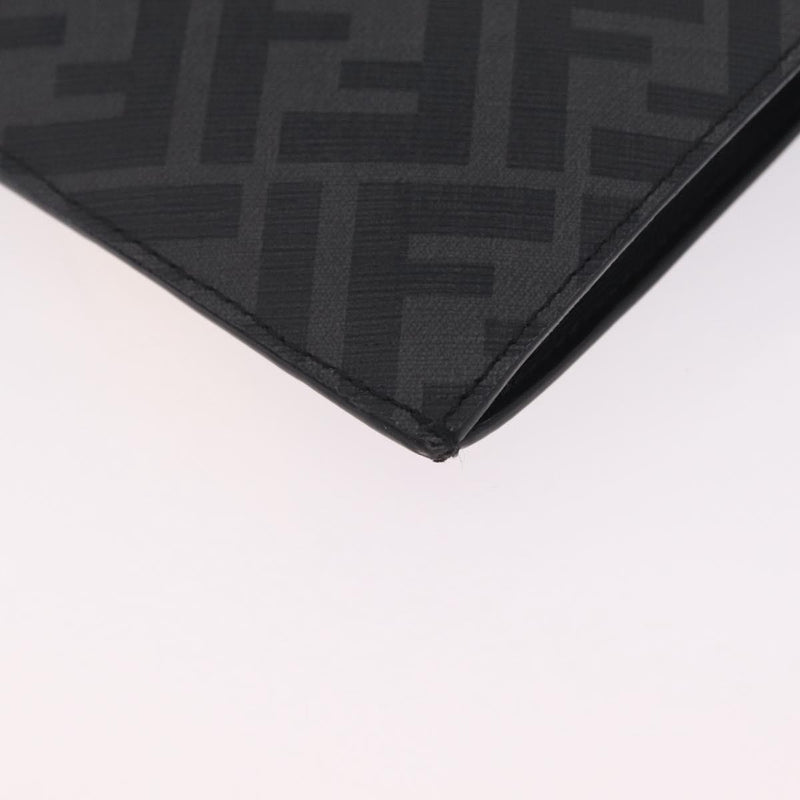 Fendi Zip Flat Wristlet Zucca Coated Canvas And Leather Black Bag