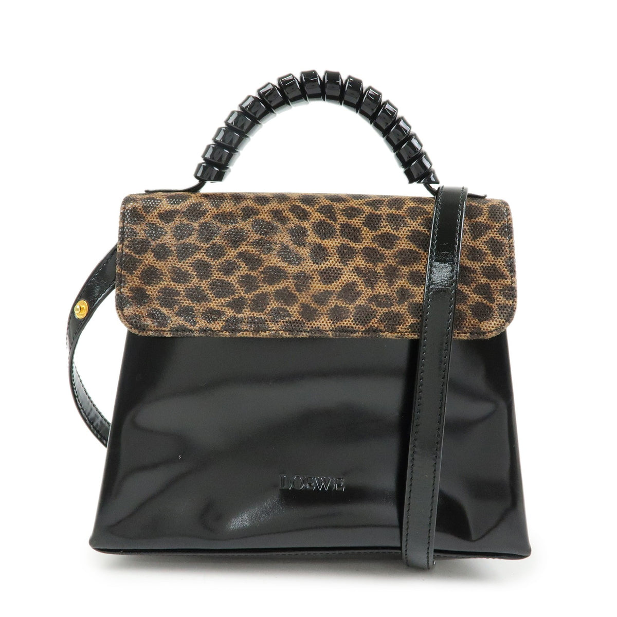 Loewe Vintage Velazquez Top Handle Leather Black Patent_leather Bag