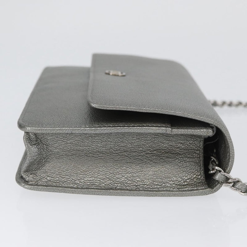 Chanel Round Cc Wallet On Chain Goatskin Silver Leather Bag