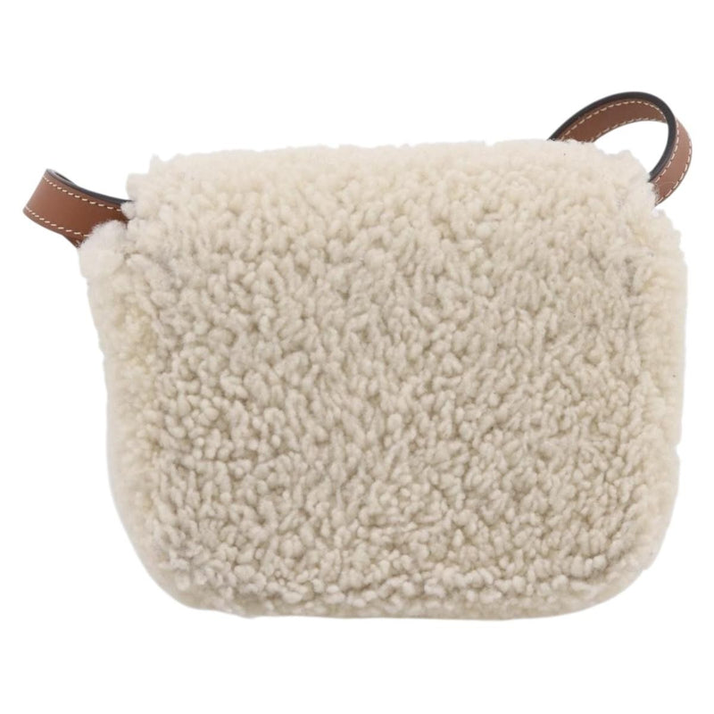 Celine Triomphe Shoulder Shearling Beige Wool Bag