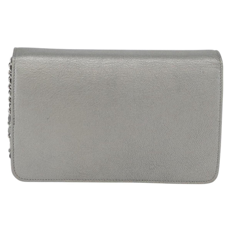 Chanel Round Cc Wallet On Chain Goatskin Silver Leather Bag