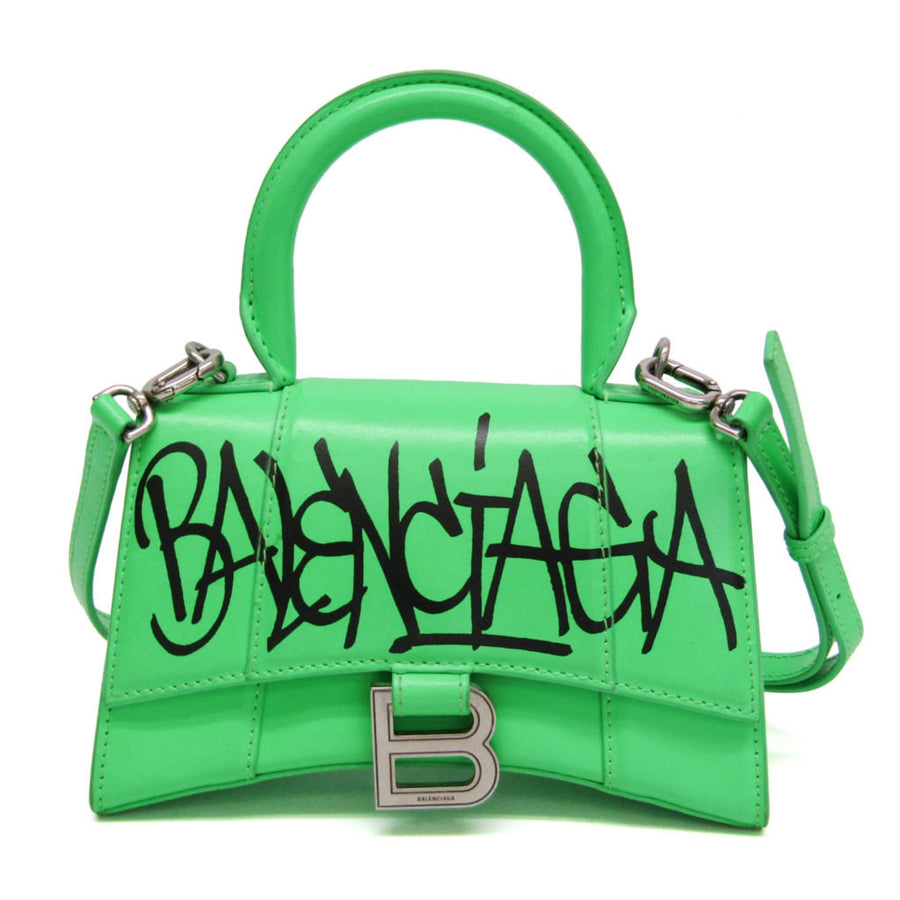 Balenciaga Graffiti Hourglass Top Handle Leather Green Bag