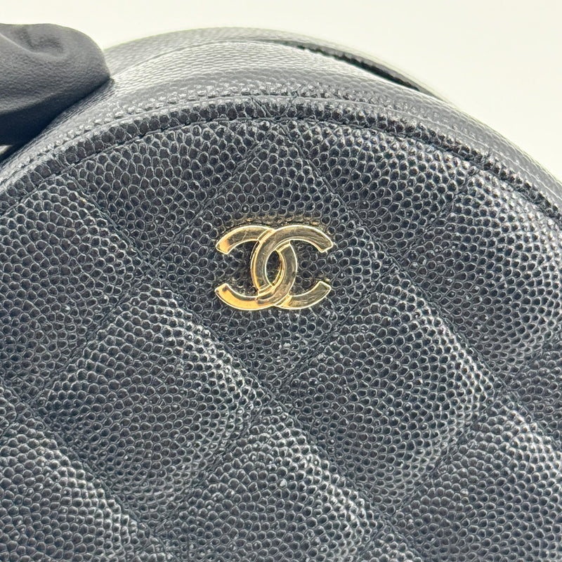 Chanel Round Chain Quilted Caviar Black Leather Bag