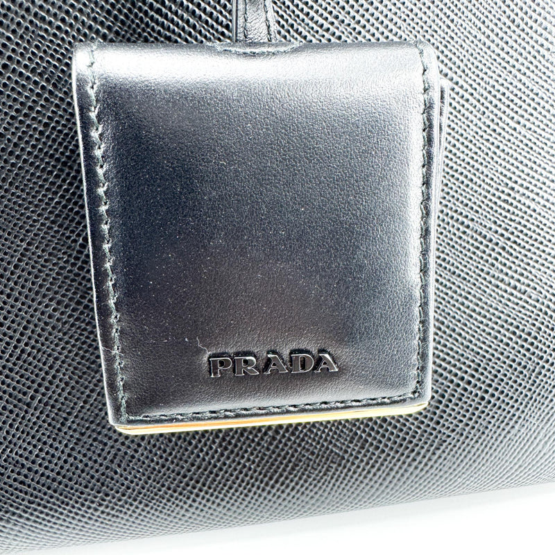 Prada Monochrome Saffiano With City Calf Black Leather Bag