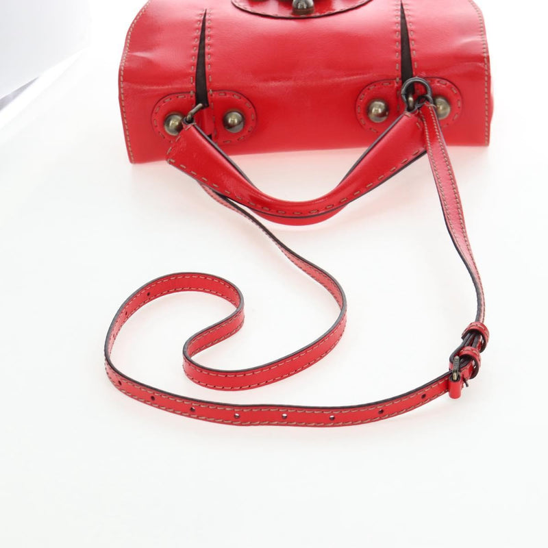 Fendi Secret Code F3 Convertible Satchel Textured Leather Red