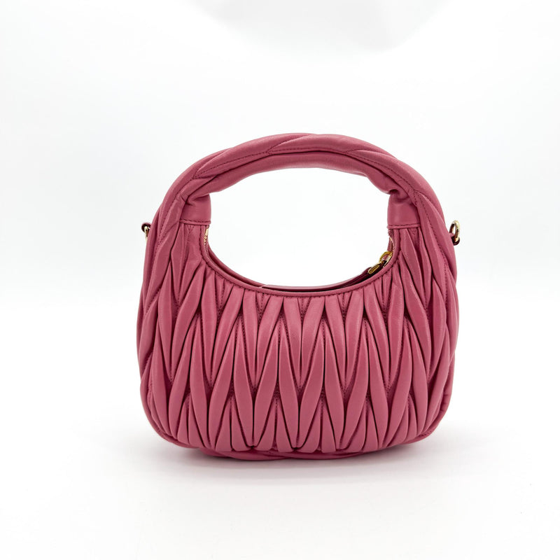 Miu Miu Wander Hobo Matelasse Satin Pink Leather