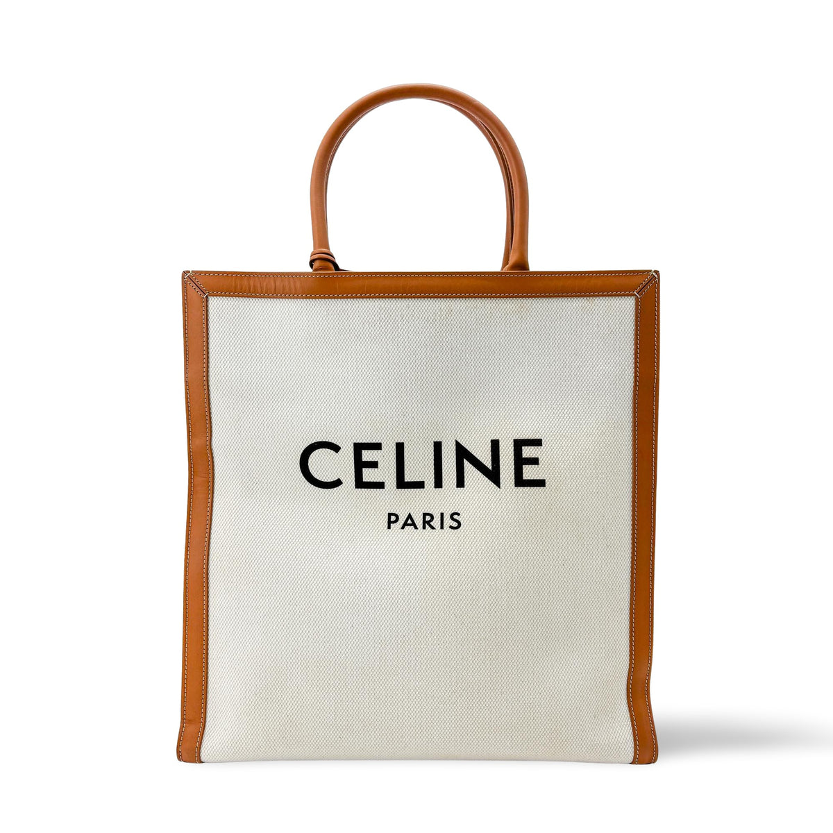 Celine Vertical Cabas Canvas With Leather Beige Bag