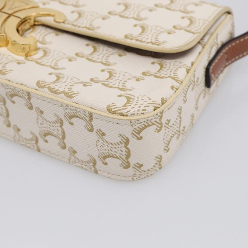 Celine Triomphe East-West Coated Canvas White Leather Bag