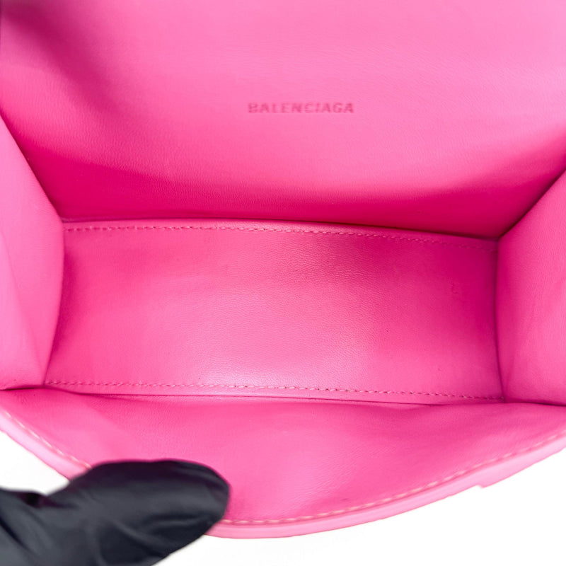 Balenciaga Hourglass Top Handle Crocodile Embossed Leather Pink Bag