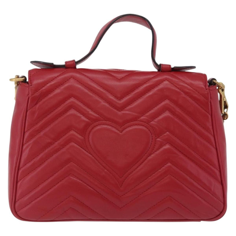 Gucci Gg Marmont Top Handle Matelasse Leather Red Bag