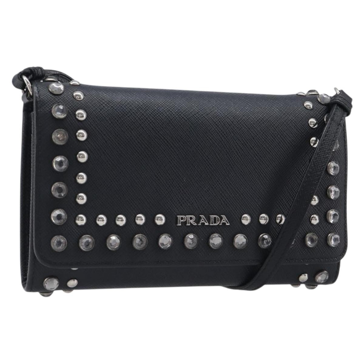 Prada Flap Studded Saffiano Leather Black Bag