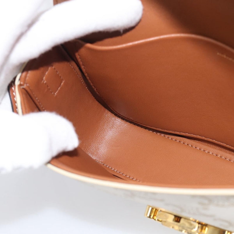Celine Triomphe East-West Coated Canvas White Leather Bag